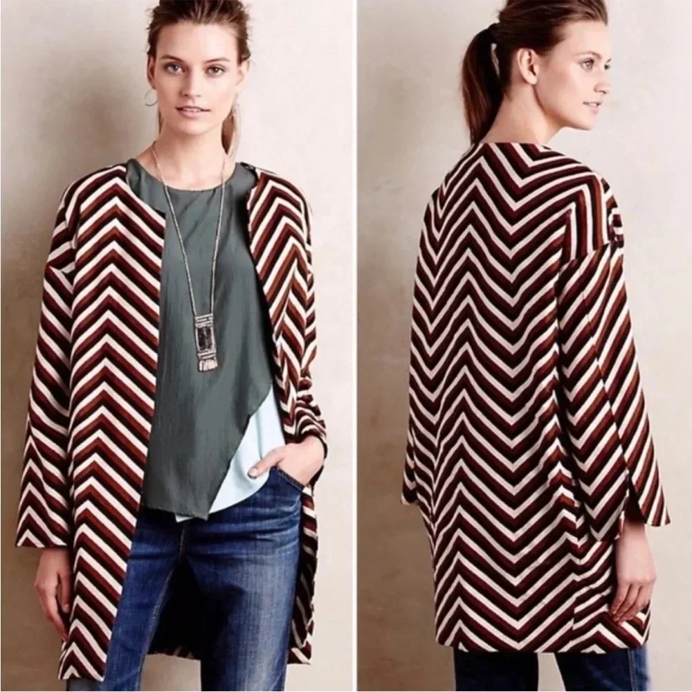 Anthropologie Eva Franco Chevron Car Coat - Picture 1 of 8